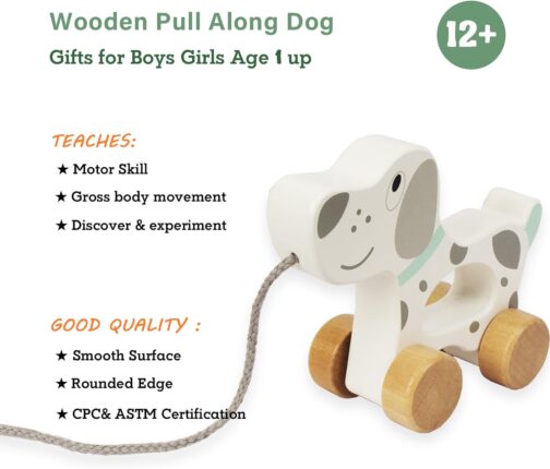 Baby Toys Car,Wooden Pull Along Toddler Toy, Developmental Toy for 1 Year Old Girl Boy Birthday Gift (Dog) - Image 2