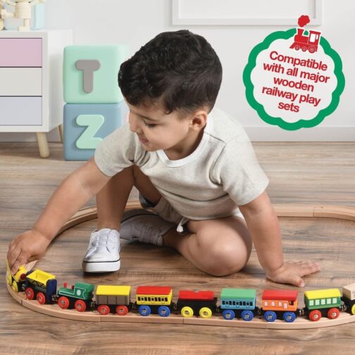 Wooden Train Set 12 PCS - Train Toys Magnetic Set Includes 3 Engines - Toy Train Sets For Kids Toddler Boys And Girls - Compatible With All Major Brands - Original - By Play22 - Image 2