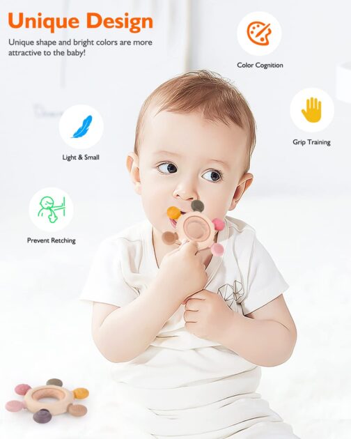 akolik Teething Toys for Babies, Baby Teethers Toy Teething Ring Silicone, Grasping Teething Toy, BPA Free Teething Nursing Accessories for 3+ Months Boy, Girl Toddlers - Image 3