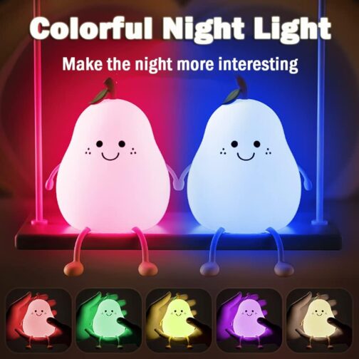 Night Light for Kids, Cute Silicone Nursery Pear Lamp for Baby and Toddler,Fruit NightLight for Boys and Girls,Squishy Night Lamp for Bedroom,Kawaii Bedside Lamp for Kids Room (Pear) - Image 2