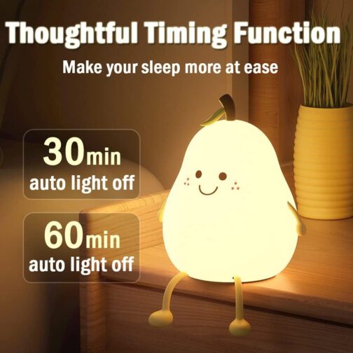 Night Light for Kids, Cute Silicone Nursery Pear Lamp for Baby and Toddler,Fruit NightLight for Boys and Girls,Squishy Night Lamp for Bedroom,Kawaii Bedside Lamp for Kids Room (Pear) - Image 5