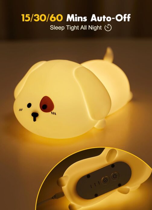 Minetom Night Light for Kids, Cute Silicone Puppy Night Light with 2 Levels of Brightness, 7 Colors Kawaii Touch Lamp for Bedroom, Girls and Boys, Toddler, Nursery, Baby Gifts, Rechargeable - Image 4