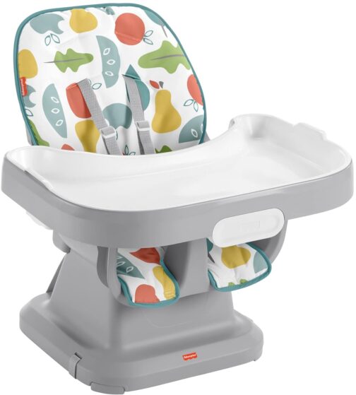 Fisher-Price Baby to Toddler High Chair SpaceSaver Simple Clean Portable Dining Seat & Booster with Washable Deep Tray & Liner, Pearfection