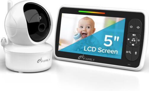 iFamily Baby Monitor - Large 5" Screen with 30Hrs Battery Life - Remote Pan-Tilt-Zoom;No WiFi, Two-Way Audio, Night Vision, Temperature, Lullabies, 960ft Long Range Baby Monitor with Camera and Audio