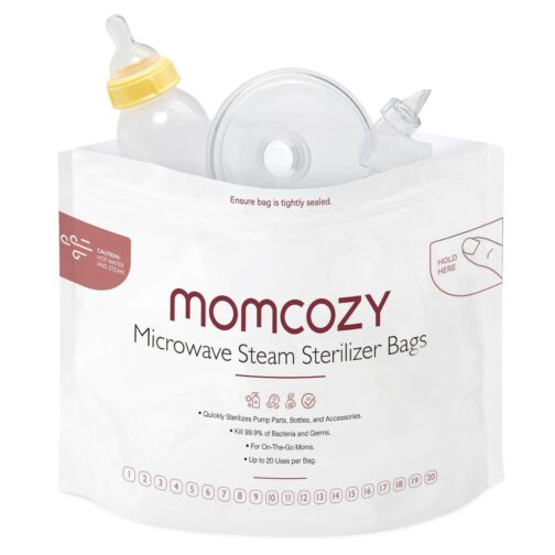 Momcozy Larger Microwave Steam Sterilizer Bags, 8 Count Travel Sterilizer Bags for Breast Pump Parts/Baby Bottle, 20 Uses Per Bag, Breastpump Accessories for Momcozy S9 Pro/S12 Pro/V1/V2, NOT for M5