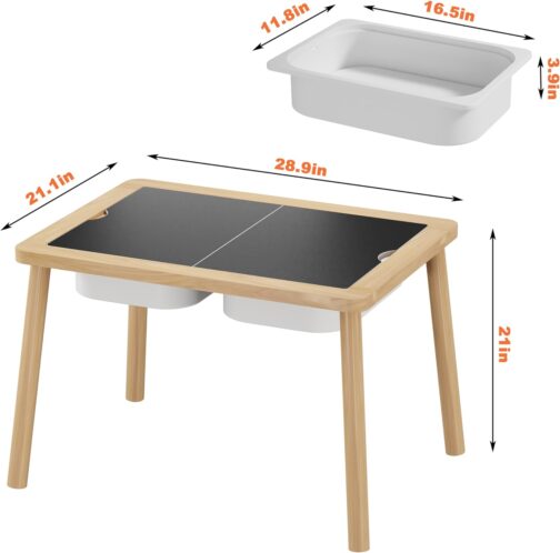 Sensory Table, Kids Activity Table, Wooden Play Table with Bins, Montessori Table, Chalk Board and Whiteboard - Image 5