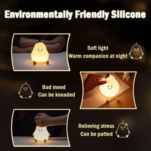 Night Light for Kids, Cute Silicone Nursery Pear Lamp for Baby and Toddler,Fruit NightLight for Boys and Girls,Squishy Night Lamp for Bedroom,Kawaii Bedside Lamp for Kids Room (Pear) - Image 3