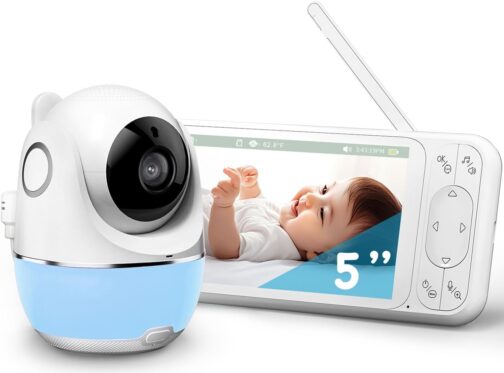 Baby Monitor with Camera and Audio, Baby Monitor No Wifi w/1200ft Range, 5" 1080P Screen Video Baby Monitor with 5000mAh Battery, Remote Pan-Tilt-Zoom, Night Vision, VOX, 2-Way Talk, 8 Lullabies