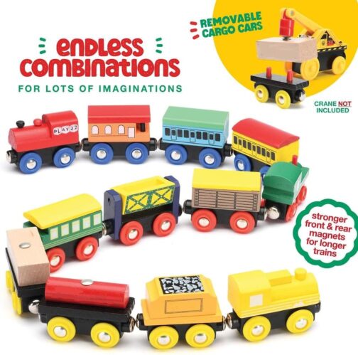 Wooden Train Set 12 PCS - Train Toys Magnetic Set Includes 3 Engines - Toy Train Sets For Kids Toddler Boys And Girls - Compatible With All Major Brands - Original - By Play22 - Image 4