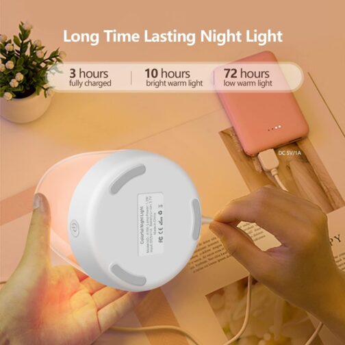 Nursery Night Light for Kids, Baby Night Light with Dimmable Warm Light, 5 Color Changing Light, USB Rechargeable Bedside Night Light Lamp for Breastfeeding, Babies and Toddlers Bedrooms - Image 6