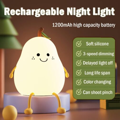 Night Light for Kids, Cute Silicone Nursery Pear Lamp for Baby and Toddler,Fruit NightLight for Boys and Girls,Squishy Night Lamp for Bedroom,Kawaii Bedside Lamp for Kids Room (Pear) - Image 6