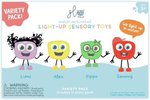 Glo Pals Water-Activated Light-Up Cubes for Sensory Play – 12 Pack