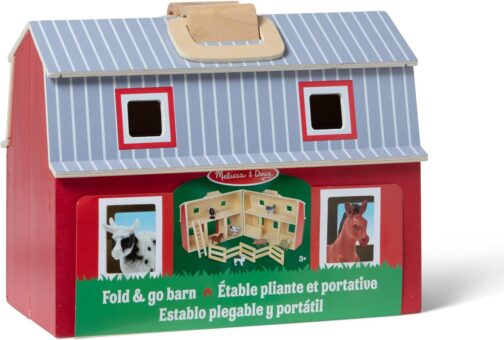 Melissa & Doug Fold and Go Wooden Barn With 7 Animal Play Figures - Farm Animals Portable Toys For Kids And Toddlers Ages 3+ - Image 3