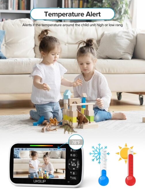 Baby Monitor with 2 Cameras and Audio - 5” Display Video Baby Monitor with 30 Hours Battery Life, Remote Pan & Tilt, 2X Zoom,Auto Night Vision, 2 Way Talk, Temperature Sensor,Lullabies,960 Feet Range - Image 6