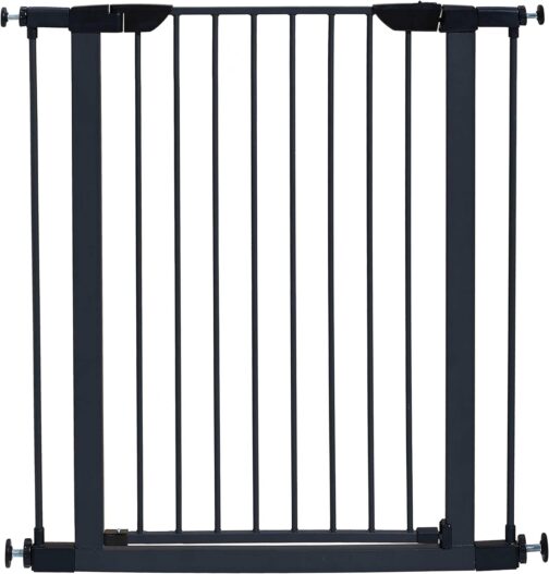 MidWest Homes for Pets 39 Inches Tall Walk-Though Steel Pet Gate, Pressure Mounted Dog Gate Measures 29 - 38 Inches Wide & Includes two 3-Inch-Wide Extensions, Graphite