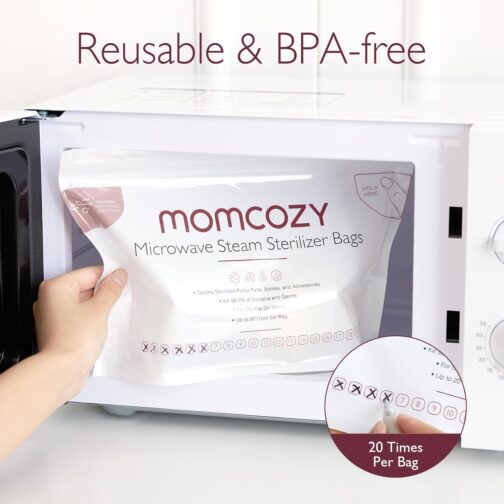 Momcozy Larger Microwave Steam Sterilizer Bags, 8 Count Travel Sterilizer Bags for Breast Pump Parts/Baby Bottle, 20 Uses Per Bag, Breastpump Accessories for Momcozy S9 Pro/S12 Pro/V1/V2, NOT for M5 - Image 7