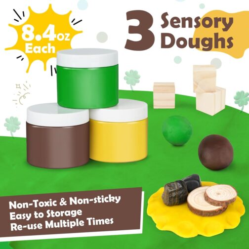 Joyreal Construction Sensory Kit with 3 Jars of Non-Toxic Sensory Dough, Sensory Bin Play Dough Kit for Boys Girls, All in one Sensory Play with Storage Box - Image 2