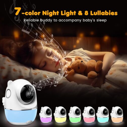 Baby Monitor with Camera and Audio, Baby Monitor No Wifi w/1200ft Range, 5" 1080P Screen Video Baby Monitor with 5000mAh Battery, Remote Pan-Tilt-Zoom, Night Vision, VOX, 2-Way Talk, 8 Lullabies - Image 4