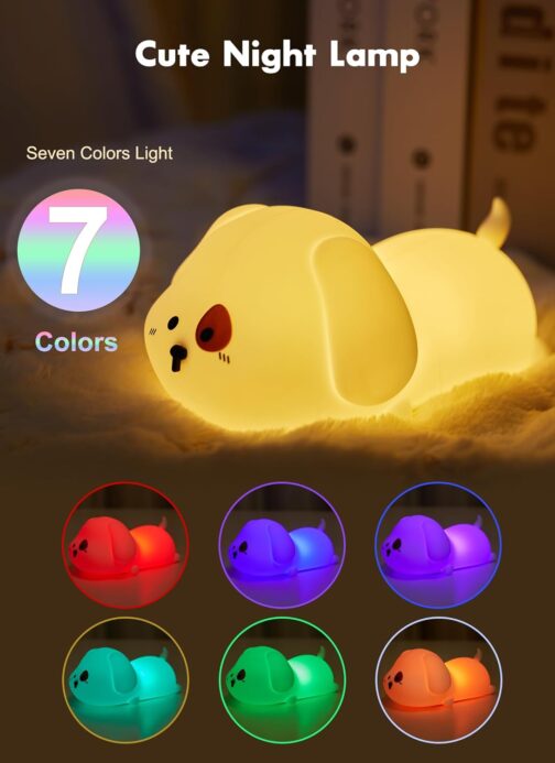 Minetom Night Light for Kids, Cute Silicone Puppy Night Light with 2 Levels of Brightness, 7 Colors Kawaii Touch Lamp for Bedroom, Girls and Boys, Toddler, Nursery, Baby Gifts, Rechargeable - Image 2