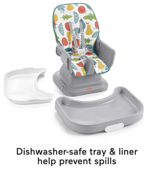 Fisher-Price Baby to Toddler High Chair SpaceSaver Simple Clean Portable Dining Seat & Booster with Washable Deep Tray & Liner, Pearfection - Image 5