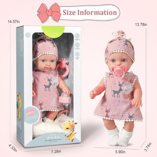 12in Baby Doll Toys for 2 + Year Old Girl Gift Box with delicately Dressed Doll Bottle Rattle Pacifier and a Blanket - Image 4