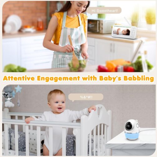 Baby Monitor with Camera and Audio, Baby Monitor No Wifi w/1200ft Range, 5" 1080P Screen Video Baby Monitor with 5000mAh Battery, Remote Pan-Tilt-Zoom, Night Vision, VOX, 2-Way Talk, 8 Lullabies - Image 6