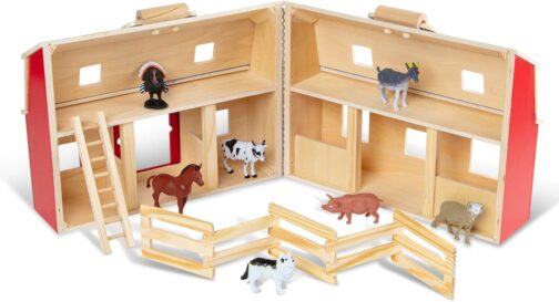 Melissa & Doug Fold and Go Wooden Barn With 7 Animal Play Figures - Farm Animals Portable Toys For Kids And Toddlers Ages 3+ - Image 4