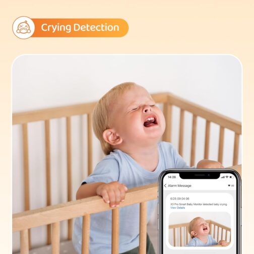 Smart Baby Monitor with Camera and Audio including 32GB TF Card,2K HD Secure WiFi Smartphone Baby Monitors with App, 2-Way Talk, Super Night Vision, Humidity & Temperature Sensor, Cry Detection - Image 6