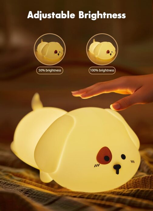 Minetom Night Light for Kids, Cute Silicone Puppy Night Light with 2 Levels of Brightness, 7 Colors Kawaii Touch Lamp for Bedroom, Girls and Boys, Toddler, Nursery, Baby Gifts, Rechargeable - Image 3