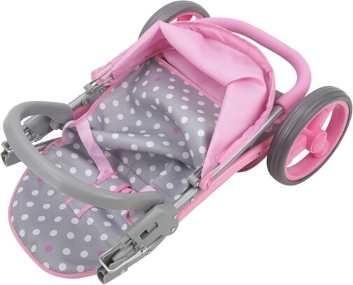 509 Crew Cotton Candy Pink: Twin Tandem Doll Stroller - Pink, Grey, Polka Dot - Dolls Up to 18", Holds 2 Dolls, Foldable, Kids Pretend Play, Ages 3+ - Image 2