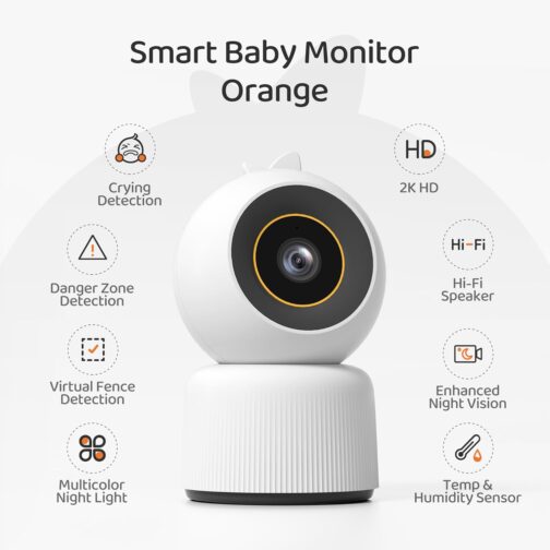 Smart Baby Monitor with Camera and Audio including 32GB TF Card,2K HD Secure WiFi Smartphone Baby Monitors with App, 2-Way Talk, Super Night Vision, Humidity & Temperature Sensor, Cry Detection - Image 2