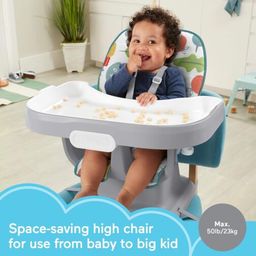 Fisher-Price Baby to Toddler High Chair SpaceSaver Simple Clean Portable Dining Seat & Booster with Washable Deep Tray & Liner, Pearfection - Image 2