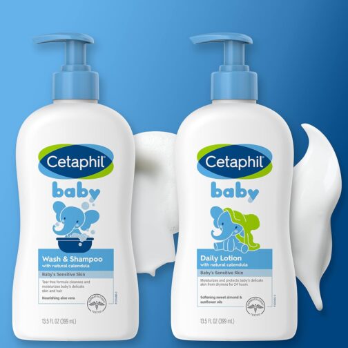 Cetaphil Baby Wash & Shampoo Plus Body Lotion, Healthy Skin Essentials, Head to Toe Hydration for up to 24 Hours, for Delicate, Sensitive Skin, 2-Pack,White - Image 4