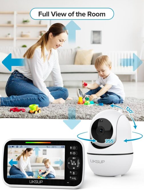 Baby Monitor with 2 Cameras and Audio - 5” Display Video Baby Monitor with 30 Hours Battery Life, Remote Pan & Tilt, 2X Zoom,Auto Night Vision, 2 Way Talk, Temperature Sensor,Lullabies,960 Feet Range - Image 3