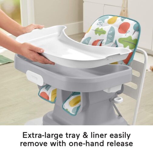 Fisher-Price Baby to Toddler High Chair SpaceSaver Simple Clean Portable Dining Seat & Booster with Washable Deep Tray & Liner, Pearfection - Image 3