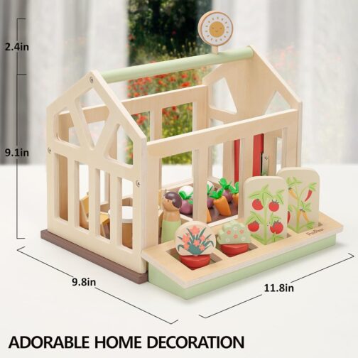 PairPear Flower Garden Toy Greenhouse Playset,Toddlers Wooden Toys Dollhouse Garden Toys,Pretend Play Food Set for Girls Boys 3 Years and Up - Image 5