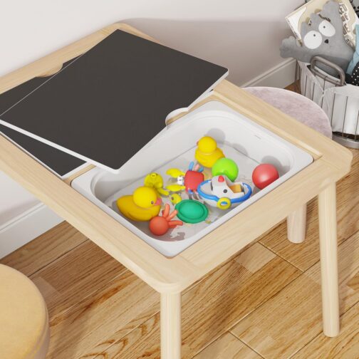 Sensory Table, Kids Activity Table, Wooden Play Table with Bins, Montessori Table, Chalk Board and Whiteboard - Image 2