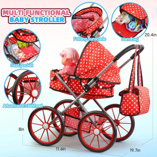 Baby Doll Stroller Toys Set with 12 inch Doll,12" Baby Doll Set with 20 PCS Doll Accessories and 2 Sets Doll Clothes for Realistic Pretend Play,Baby Stroller Toys for Girls Toddlers 3-5 4-6 - Image 5