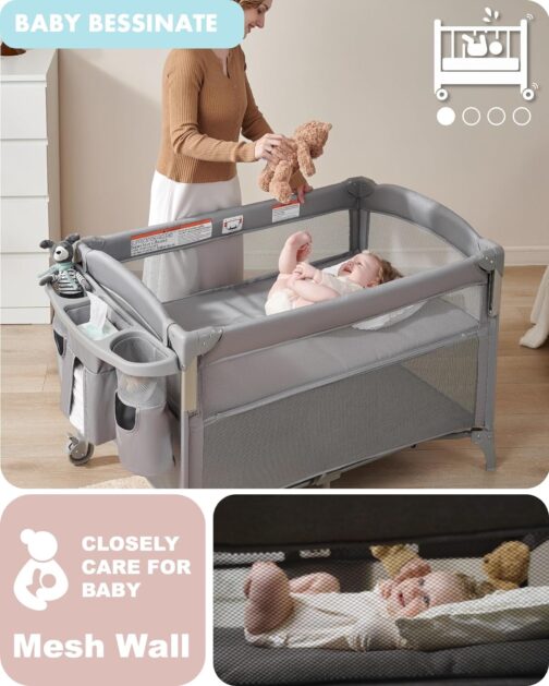 Baby 4 in 1 Bassinet Bedside Sleeper, Baby Bedside Crib Sleeper, Playard, Portable Diaper Changing Table, Baby Bassinet for Newborn Baby - Image 6