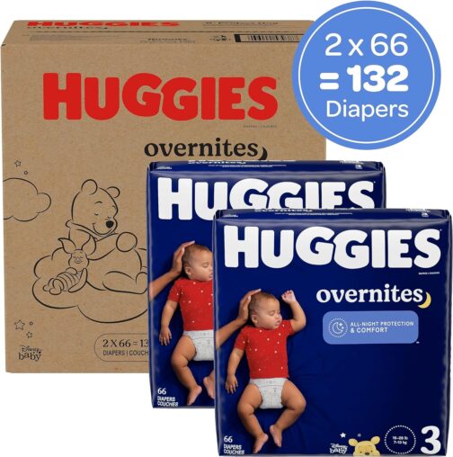 Huggies Size 3 Overnites Baby Diapers Overnight Diapers, Size 3 (16-28 lbs), 132 Ct (2 Packs of 66) - Image 2