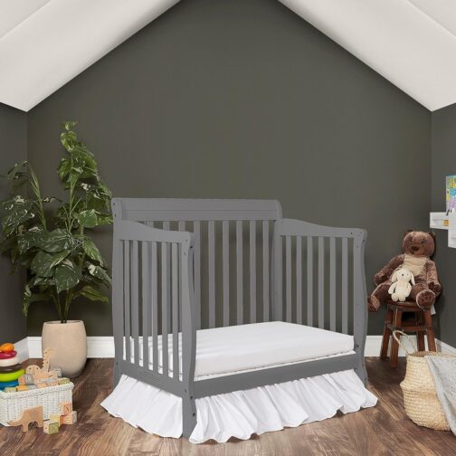 Aden 4-in-1 Convertible Mini Crib In Steel Grey, Greenguard Gold Certified, Non-Toxic Finish, New Zealand Pinewood, With 3 Mattress Height Settings - Image 7